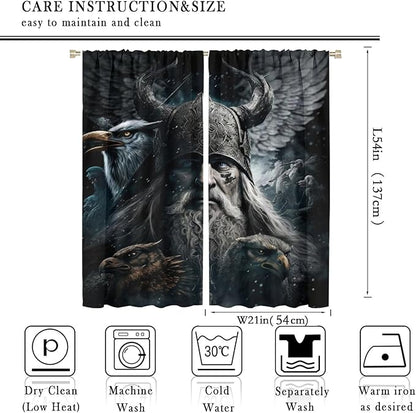 Fantasy Norse Viking Curtains,Cool Gothic Vintage Vikings Mystical Symbol Eagle Window Treatments Thermal Insulated Rod Pocket Blackout Drapes for Bedroom 2 Panels 54L x 21W