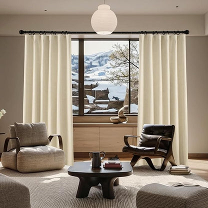 KangBang Natural Beige 72 Inch Wide Blackout Linen Curtains, Sliding Door Curtains Light Blocking Room Darkening Rustic Classy Drapes for Living Room(Back Tab/Rod Pocket/Hook Belt, 2 Panels, 72Wx84L)