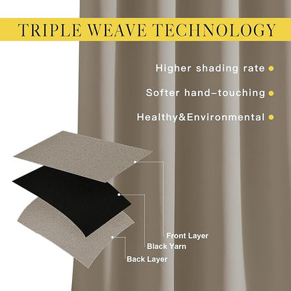 NICETOWN Bedroom Curtains Blackout Draperies - Noise Reducing Thermal Insulated Window Decorative Blackout Draperies/Drapes for Kid's Room (1 Pair, 52 x 95 inches in Taupe)