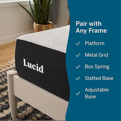 Lucid 10 Inch Memory Foam Mattress - Plush Feel - Infused with Refreshing Bamboo Charcoal and Cooling Gel - Bed in a Box - Temperature Regulating - Pressure Relief - Breathable - Twin Size