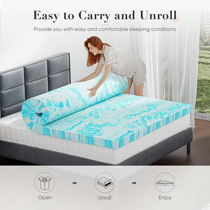 DUMOS Mattress Topper 3-Inch Gel Memory Foam Mattress Topper Twin XL, Soft Mattress Pads for Sleeper Sofa, RV, Camper, CertiPUR-US CertifiedBlue