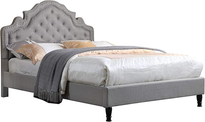 HomeLife Premiere Classics 51" Tall Platform Bed with Cloth Headboard and Slats - King (Light Grey Linen)