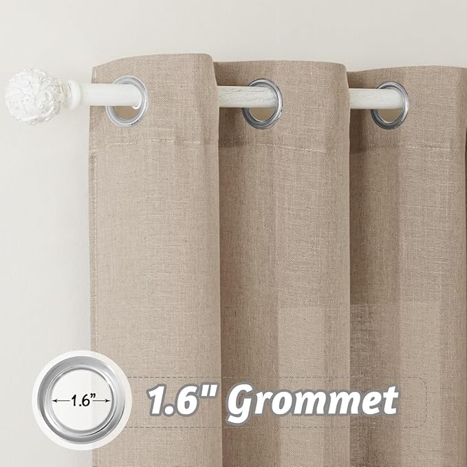 RYB HOME Khaki Semi Sheer Curtains 84 inches Long, Grommet Easy Sliding Light Filtering Half Privacy Window Curtains & Drapes for Bedroom Living Room Farmhouse, W 52 x L 84 inches, 2 Pcs