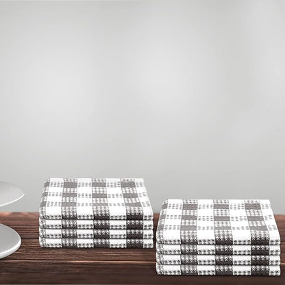 Urban Villa Cotton Dish Cloth Set of 8, Waffle Kitchen Cloth 12x12 Inch Highly Absorbent Soft Dish Cloths for Kitchen Cleaning & Drying Dishes Mitered Corner Dish Towels - Grey White, Buffalo Checks