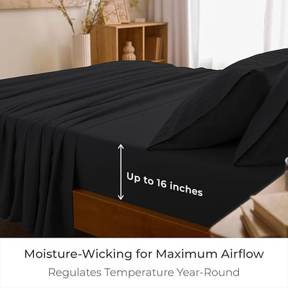Mellanni Full Sheets Set - 4 PC Iconic Collection Bedding - Hotel Luxury, Extra Soft, Cooling Bed Sheets - Wrinkle, Fade, Stain Resistant (Full, Black)