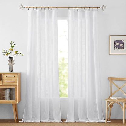 RYB HOME White Sheer Curtains, Extra 66 inches Widith Rod Pocket Light Filtering Breathable Semi Sheer Curtains for Living Room, W 66 x L 84 inches, 2 Panels Set
