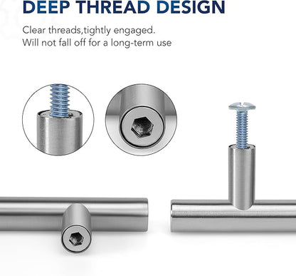 JOY DECOR 30 Pack Cabinet Handles, Brushed Nickel Cabinet Pulls, 6-1/4 in Hole Center Kitchen Cabinet Handles, Stainless Steel T Bar Handles for Dresser Drawers