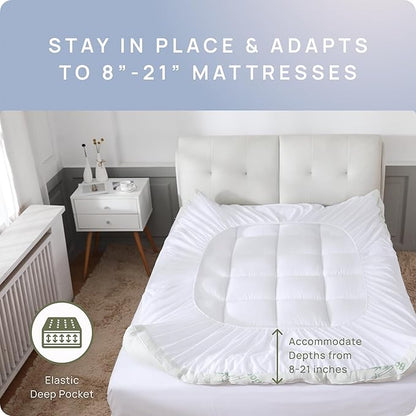 Cooling Mattress Topper - California King Size | Plush Pad Mattress Topper for Back Pain Relief, 8-21" Deep Pocket | Viscose Made from Bamboo Pillow Top | Bedroom Essentials