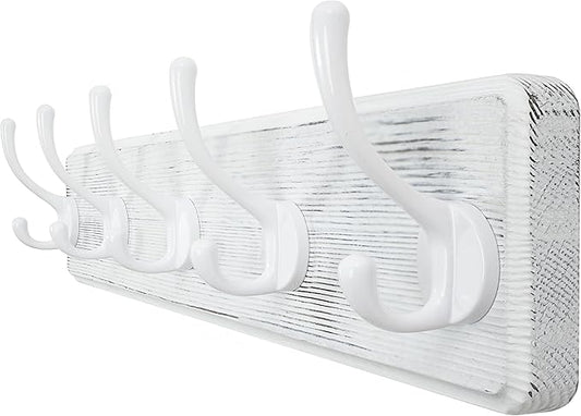 WEBI Coat Rack Wall Mount,Coat Hooks Wall Mounted,16" Hole to Hole,Large Coat Hanger Wall Hook Rack,5 Hooks for Hanging Coats,Hats,Jacket,Clothes,White