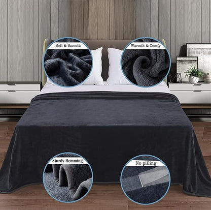 Soft Blanket Travel Size Fleece Warm Fuzzy Throw Blankets for The Bed Sofa Lightweight Charcoal Grey 50"x 61"