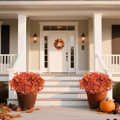 Artificial Fall Flowers for Decoration Fake Flowers Outdoor Artificial Plants, 12 Bundles Faux Mums Autumn Plastic Flower UV Resistant for Porch Patio Home Yard Garden Window Box Pot Planters