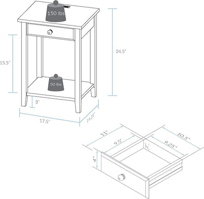 Casual Home Owl Night Stand with USB Port Charging Station and Drawer, 17.5"W x 14.25"D x 24.5"H, Espresso