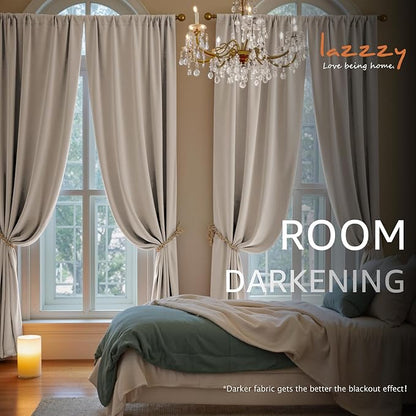 Lazzzy Velvet Blackout Curtains Thermal Insulated Room Window Drapes Super Soft Luxury Curtains for Living Room Bedroom Rod Pocket 2 Panels, Oatmeal, 52" W x 108" L