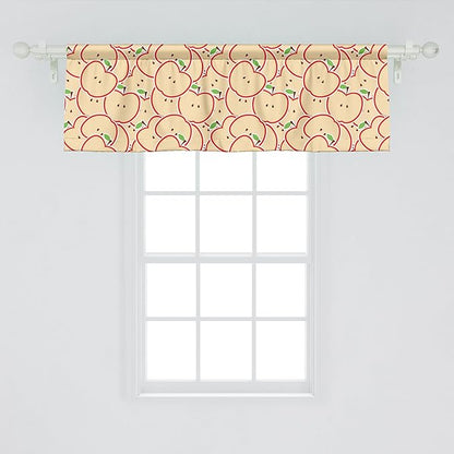 Ambesonne Fruits Window Valance Pack of 2, Modern Illustration Fruit from Abstract Cartoon Drawing Outline Look, Rod Pocket Curtain Valances for Kitchen Bedroom, 42" X 18", Apple Green Beige and Red