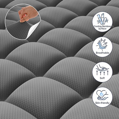 ELEMUSE Dual Layer 3 Inch Memory Foam Mattress Topper Twin, 2 Inch Cooling Gel Memory Foam Plus 1 Inch Down Alternative Pillowtop Mattress Pad with Cooling Cover, Soft Comfort Support, Grey