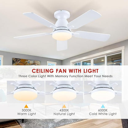 Ceiling Fans-46Inch Low Profile Indoor Ceiling Fan with Light and Remote/APP Control, Dimmable tri-Color temperatures LED,Quiet Reversible Motor,5 Blades Modern Ceiling Fans for Indoor