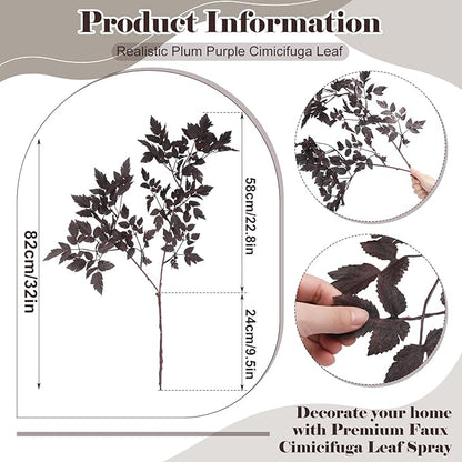 Lyrow 10 Pack Artificial Cimicifuga Plant Leaf Spray Faux Plum Cimicifuga Ramosa Leaf Branch Faux Fall Spray Silk Plants for Home Vase Wedding Garden Farmhouse Table Mantel Decor (32 Inches)
