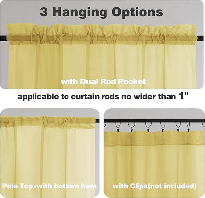 Chyhomenyc Yellow Sheer Curtains 72 Inch Length 2 Panels, Light Filtering Soft Airy Rod Pocket Voile Window Curtain Drapes for French Door Bedroom Living Room, Each 42Wx72L Inches