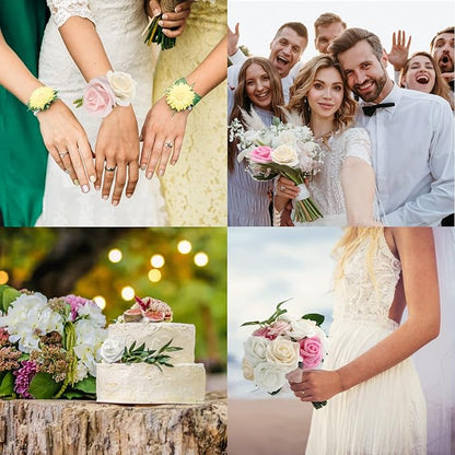 Artificial Flowers Realistic Roses, 25pcs Pink & White Real Looking Fake Roses with Stem for DIY Wedding Bouquets Centerpieces Bridal Shower Party Home Romantic Decorations (25pcs, Shades of Pink)