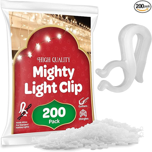 SEWANTA Christmas Light Clips - Set of 200 Mini Clips for Gutters and Shingles - Hanging Outdoor Lights - USA Made - No Tools Required
