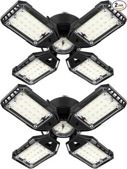 LED Garage Lights Bulb 2 Pack - 120W, 12000LM 6500K Led Shop Light with 4+1 Deformable Panels, Basement Barn Light, E26/E27 for Warehouse, Shop