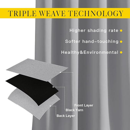 NICETOWN Blackout Curtains Panels for Bedroom - 3 Pass Microfiber Noise Reducing Thermal Insulated Solid Ring Top Blackout Window Drapes (2 Panels, 66 x 72 Inch, Silver Grey)