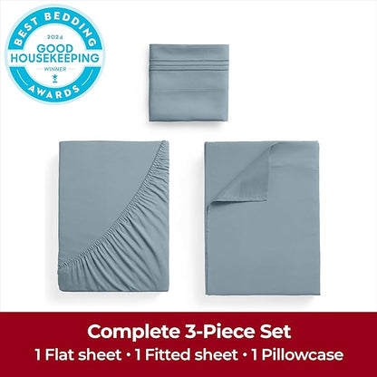 Mellanni Extra Deep Twin XL Sheets - 3 PC Iconic Collection Bedding - Hotel Luxury, Ultra Soft, Cooling Bed Sheets - Wrinkle, Fade, Stain Resistant (Twin Extra Long, Spa Blue)