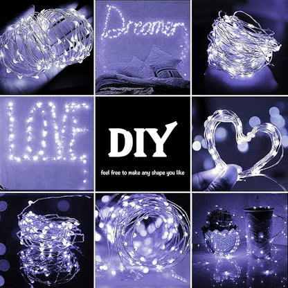 Sanniu Fairy Lights Battery Operated, 4 Packs Mini Battery Powered Copper Wire Starry String Lights for Christmas,Bedroom, Parties,Wedding,Indoor,Home Decoration (5m/16ft Cool White)