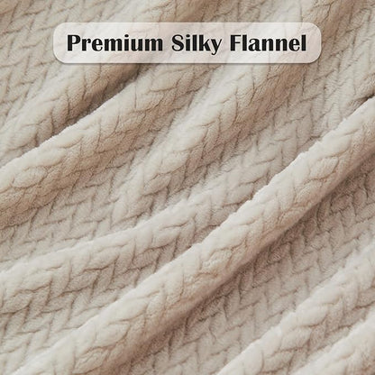 NEWCOSPLAY Super Soft Throw Blanket Linen Premium Silky Flannel Fleece Leaves Pattern Lightweight Bed Blanket All Season Use (Linen, Throw(50"x60"))