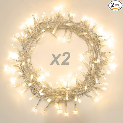 2 Pack 22.6ft 66 Led Battery Powered String Lights, IP65 Waterproof 8 Modes Twinkle Fairy Lights with Timer for Bedroom, Garden, Party, Christmas Tree Indoor Outdoor Decorations，Warm White