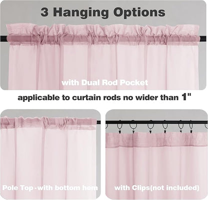 Chyhomenyc Sheer Curtains 72 Inch Length 2 Panels, Light Filtering Top Dual Rod Pocket Voile Window Curtain Drapes for French Door, Bedroom Living and Children Room, Each 42W x 72L, 2PCS, Blush Pink