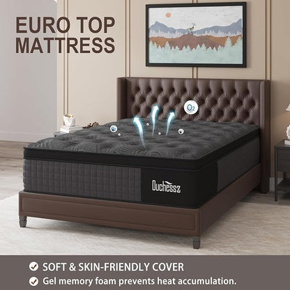Twin Mattress, 12 Inch Hybrid Mattresses Black with Gel Memory Foam and Individually Pocket Innerspring Euro Top Medium Firm for Motion Isolation, Edge Support