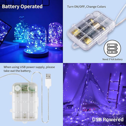 66ft 200LED Fairy Lights Battery Operated, 4 Pack 16.5ft 16 Color Changing String Light with Remote Timer, RGB Waterproof Twinkle Lights for Indoor Outdoor Room Garden Yard Gift Party Christmas Décor