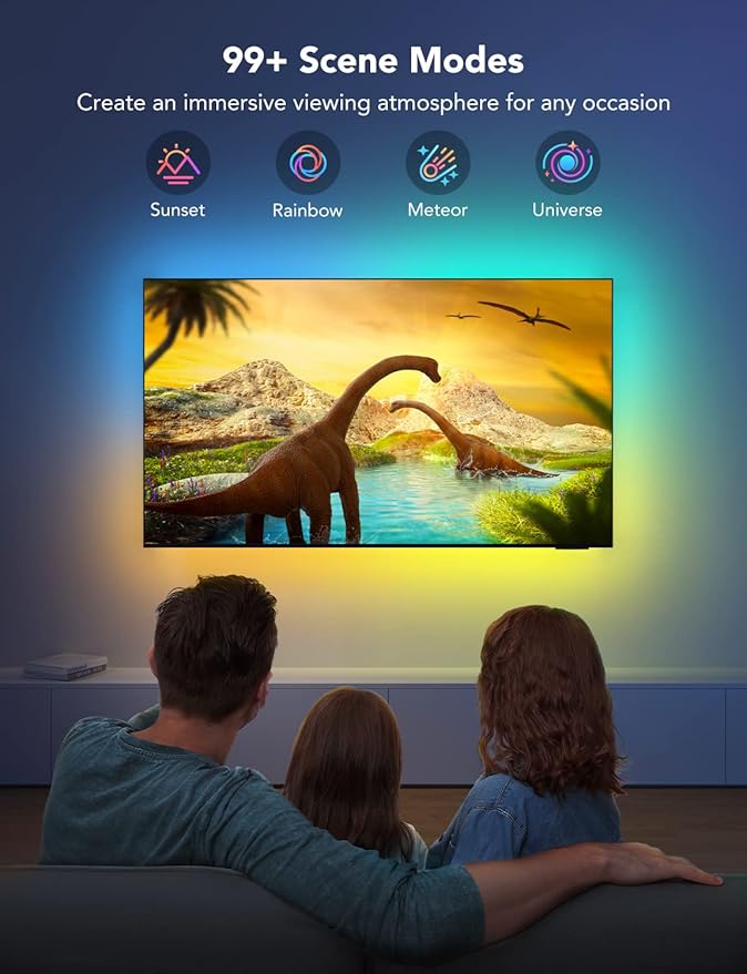 Govee TV LED Backlight,RGBIC Smart LED Strip Lights for 70-80 inch TVs, Bluetooth and Wi-Fi Control, Works with Alexa & Google Assistant, Music Sync, 99+ Scene Modes, Adapter