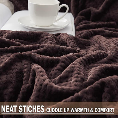 Exclusivo Mezcla Fleece Bed Blanket King Size, Super Soft and Warm Blankets for Couch, Sofa and Bed Waffle Textured, Cozy, Fuzzy and Lightweight (Coffee, 90x104 Inches)