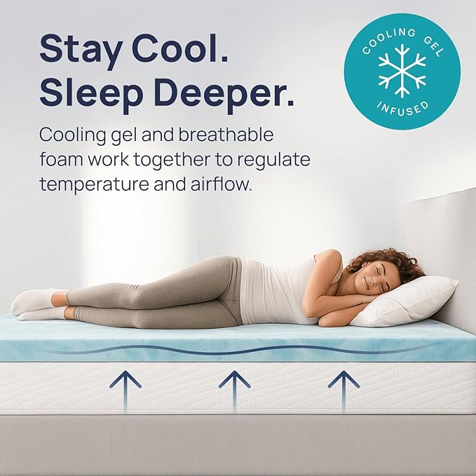 Sure2Sleep Gel Swirl Memory Foam Mattress Topper - 2 Inch, Pressure Relieving, Cooling Comfort - Made in The USA & CertiPUR-US Certified - Softens Firm Beds and Extends Mattress Life - Full Size