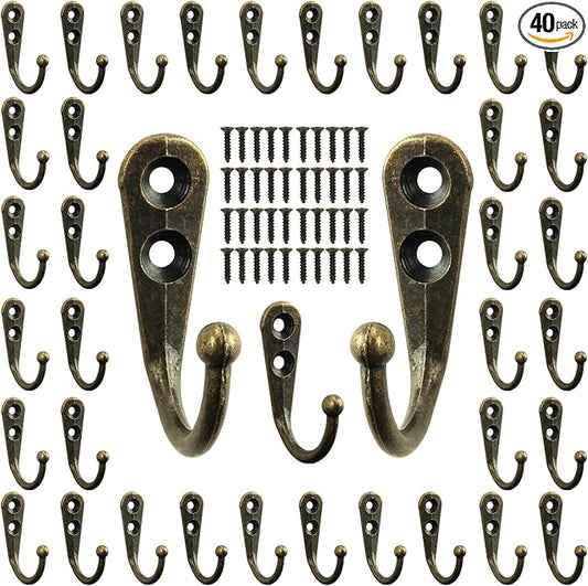 POZEAN 40 Pack Wall Hooks for Hanging, Heavy Duty Small Coat Hooks Wall Mounted for Living Room, Bathroom, Kitchen, Bedroom for Key, Cup, Bag, Hat, Scarf, and More (Bronze)