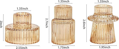 Vixdonos Taper Glass Candlestick Holders Tealight Candle Holders for Table Centerpieces, Wedding Decor and Dinner Party (3 Pcs, Gold)