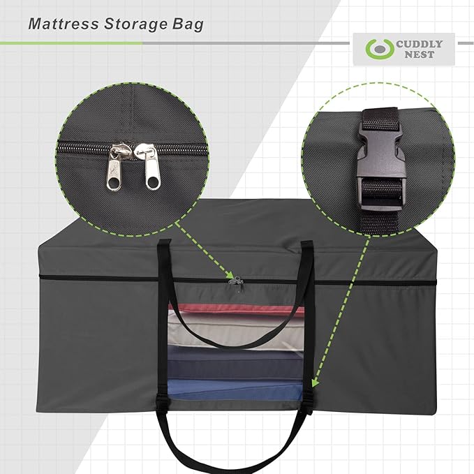 Cuddly Nest Folding Mattress Storage Bag - Heavy Duty Carry Case for Tri-Fold Guest Bed (Fits 6" Twin & Twin XL Mattress,Black)