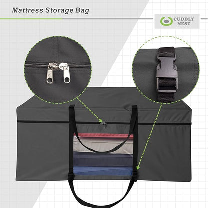 Cuddly Nest Folding Mattress Storage Bag - Heavy Duty Carry Case for Tri-Fold Guest Bed (Fits 4" Queen Mattress,Black)