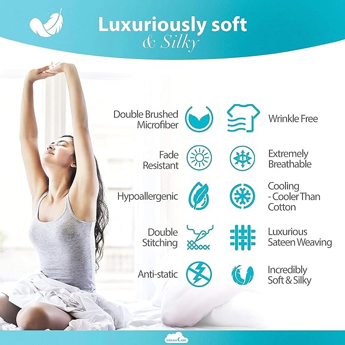 DREAMCARE Twin Sheets - Cooling Bed Sheets - 4pcs Set - up to 15" Deep Pocket Twin Bed Sheets - Twin Sheet Set - Soft Lasting 100% Fine Brushed Polyester with Side Pocket - D.Gray