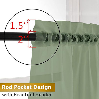 Aiyufeng Sage Green Curtains Sheer - Fresh Semi Sheer Window Covering, Light & Airy Privacy Sheer Panels for Bedroom Living Room Patio Glass Door, 40 inch Width x 54 inch Length, Set of 2