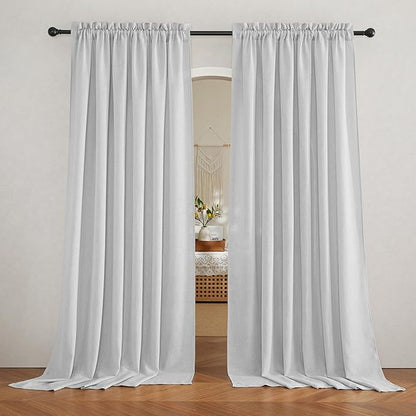 RYB HOME Wide Curtains Flax Linen Woven Drapes, Light Filtering Privacy UV Protected Heavy Duty Window Blinds Voile for Backdrop, Wedding, Villa, Sliding Door, W 70" x L 108", 2 Panels, Dove Grey
