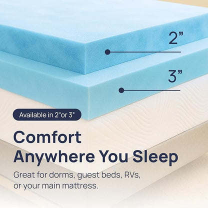 Sure2Sleep Gel Swirl Memory Foam Mattress Topper - 2 Inch, Pressure Relieving, Cooling Comfort - Made in The USA & CertiPUR-US Certified - Softens Firm Beds and Extends Mattress Life - Queen Size