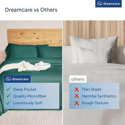 DREAMCARE Queen Sheet Set – 6 pcs Cooling Bed Sheets – up to 15” Deep Sheets Queen Size Bed Set – 2500 Supreme Collection – Extra Soft 100% Brushed Microfiber Hotel Luxury with Side Pocket – E Green