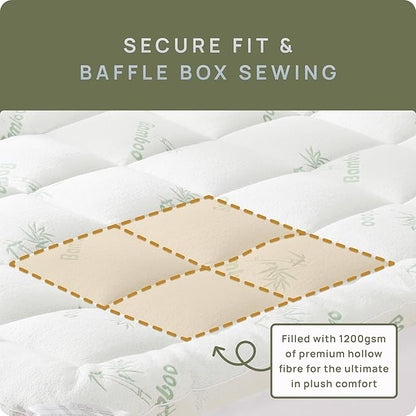 Cooling Mattress Topper - Short Queen Size | Plush Pad Mattress Topper for Back Pain Relief, 8-21" Deep Pocket | Viscose Made from Bamboo Pillow Top | Camper Bed Essentials | 60 x 75 Inch