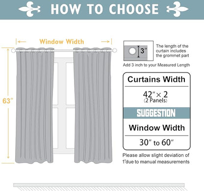 ChrisDowa 100% Blackout Curtains 63 inch Long for Bedroom with Black Liner, 2 Thick Layers Total Blackout Thermal Insulated Grommet Window Curtains 2 Panels Set (Light Beige, 42 x 63 Inch)
