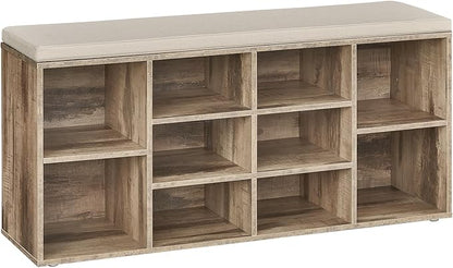 VASAGLE CUSTOS Collection - Shoe Bench, Storage Bench with Padded Seat, Entryway Bench with 10 Compartments, for Bedroom, 11.8 x 40.9 x 18.9 Inches, Camel Brown and Cappuccino Beige ULHS010K02