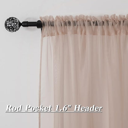 HUTO Blush Pink Sheer Curtains 96 inches Long for Bedroom Top Rod Pocket Sheer Window Panels Curtains for Nursery Living Room 52 by 96 Inch Length Set of 2