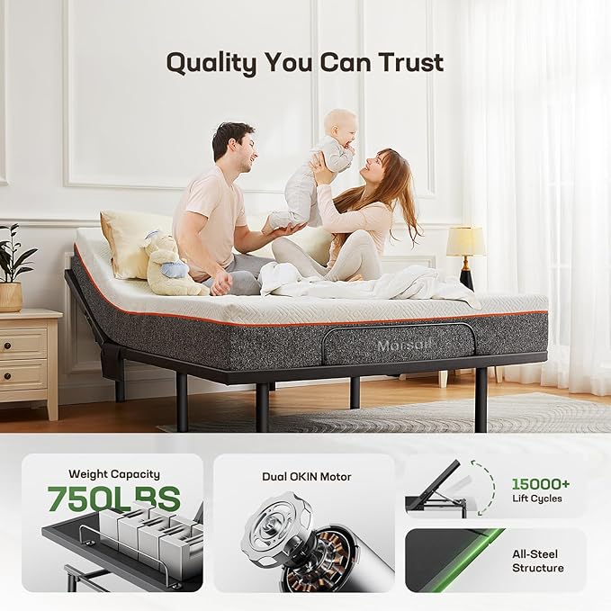 Marsail MS01-1 Split King Adjustable Bed Frame with Massage + 10-inch Gel Memory Foam Mattress, Adjustable Bed Base with Under-Bed Nightlight, Wireless Control Massage Adjustable Bed, Split King
